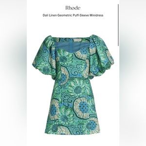 Rhode Dali Linen Geometric Puff-Sleeve Minidress